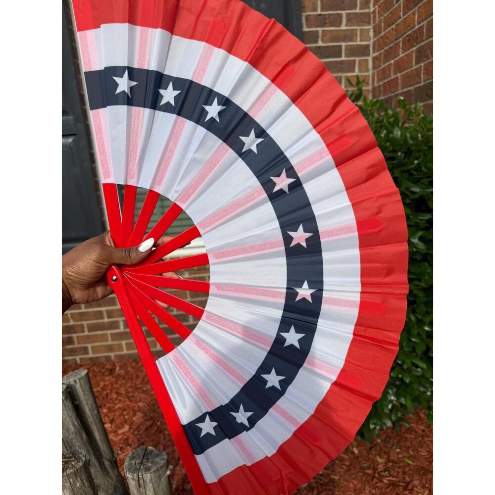 American Flag Clack Fan: Red White Blue Oversized Folding Fan